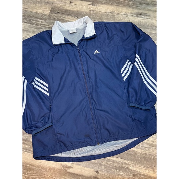 Vintage Adidas Windbreaker Zip-up Blue Nylon Mens L Y2K Retro - Picture 2 of 8